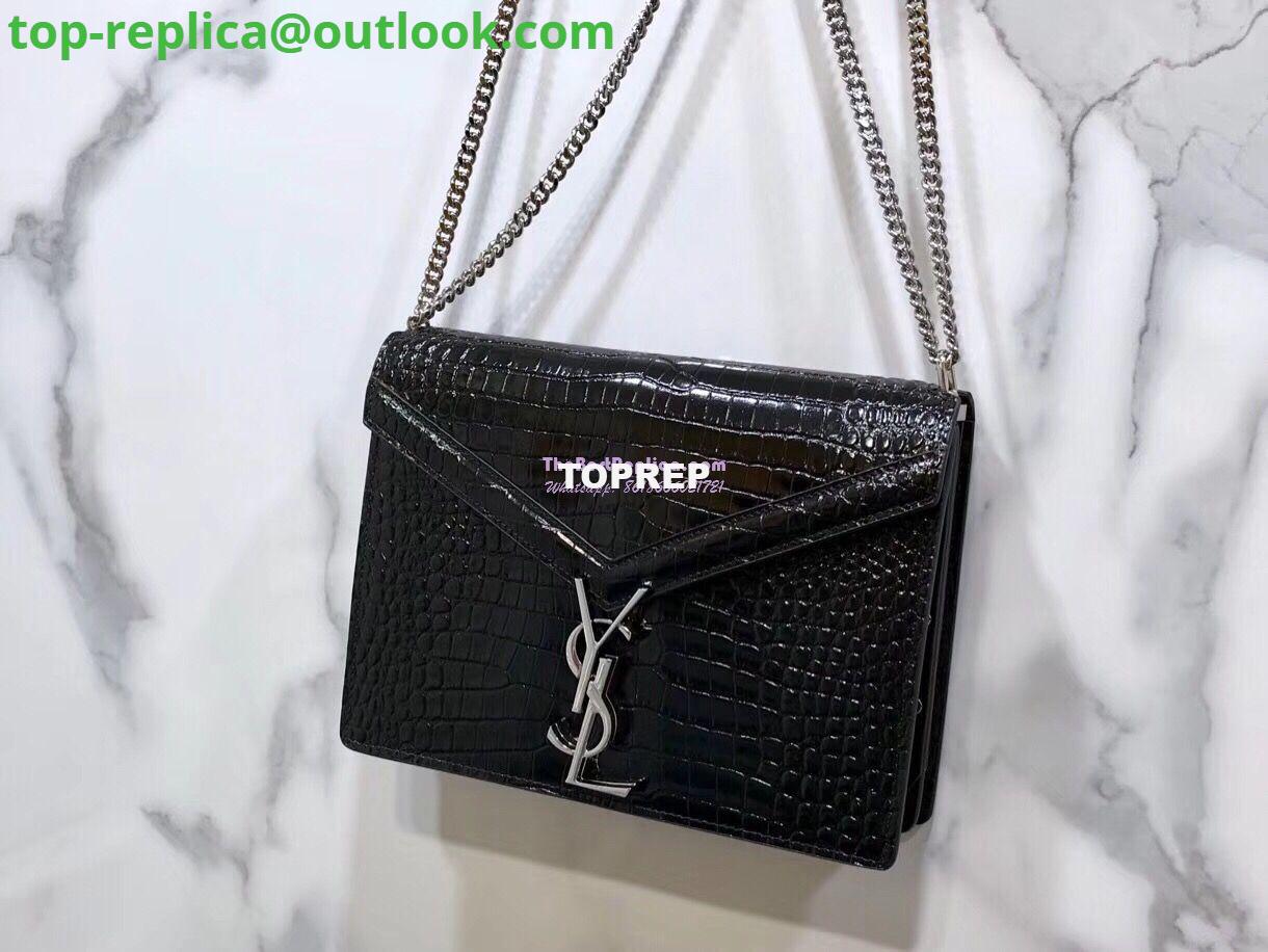 Replica YSL Saint Laurent Cassandra Monogram Clasp Bag In Crocodile Embossed Shiny Leather Black Replica YSL Saint Laurent Cassandra Monogram Clasp Bag In Crocodile Embossed Shiny Leather Black