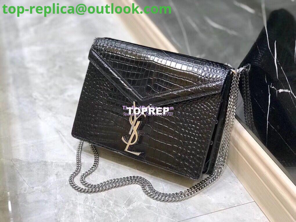 Replica YSL Saint Laurent Cassandra Monogram Clasp Bag In Crocodile Embossed Shiny Leather Black 3 Replica YSL Saint Laurent Cassandra Monogram Clasp Bag In Crocodile Embossed Shiny Leather Black 3
