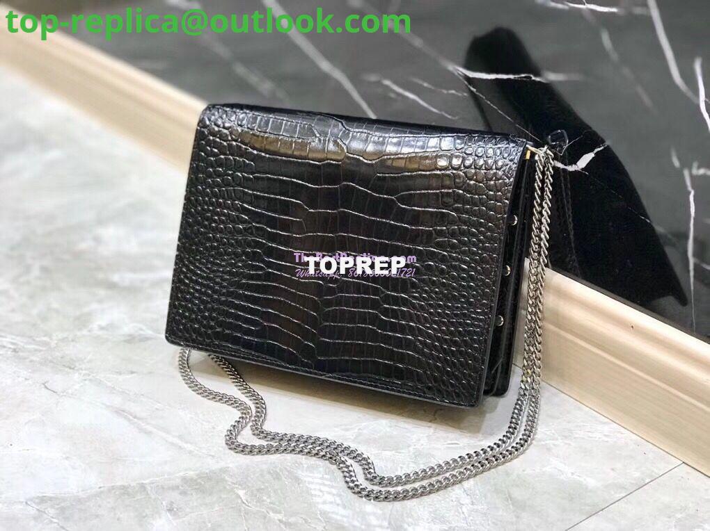 Replica YSL Saint Laurent Cassandra Monogram Clasp Bag In Crocodile Embossed Shiny Leather Black 4 Replica YSL Saint Laurent Cassandra Monogram Clasp Bag In Crocodile Embossed Shiny Leather Black 4