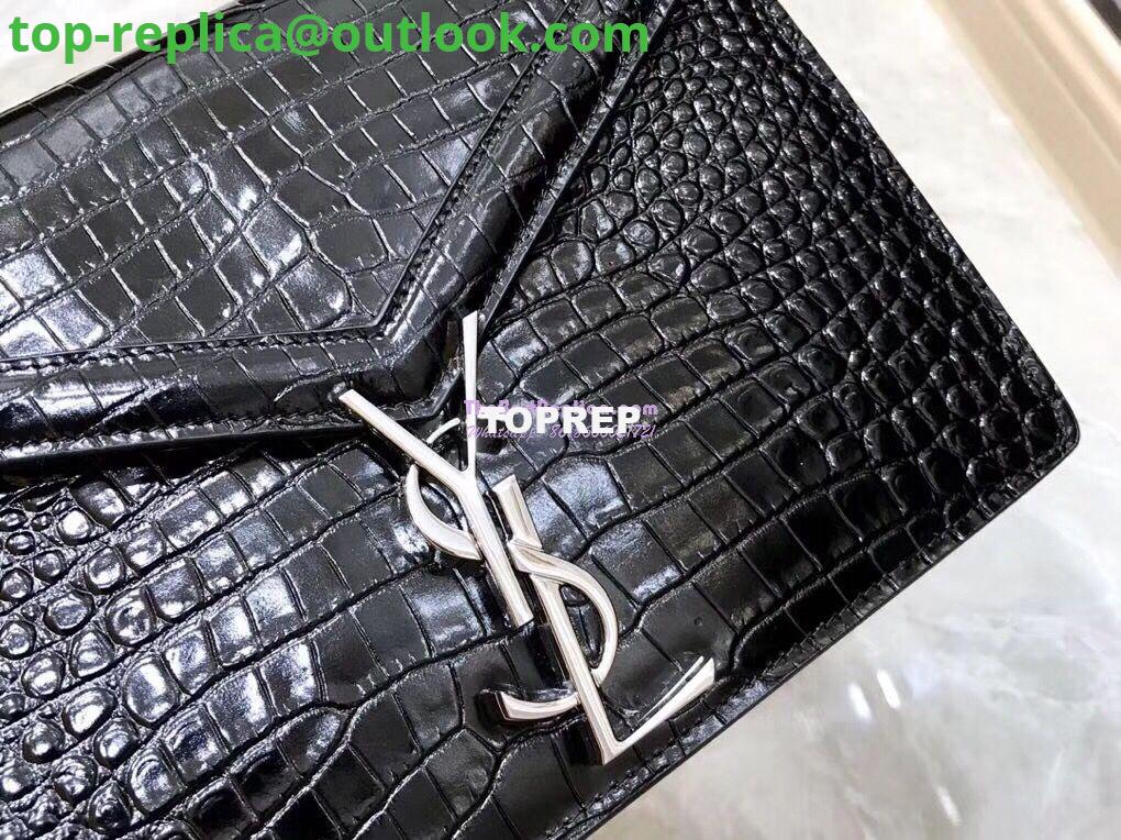 Replica YSL Saint Laurent Cassandra Monogram Clasp Bag In Crocodile Embossed Shiny Leather Black 5 Replica YSL Saint Laurent Cassandra Monogram Clasp Bag In Crocodile Embossed Shiny Leather Black 5