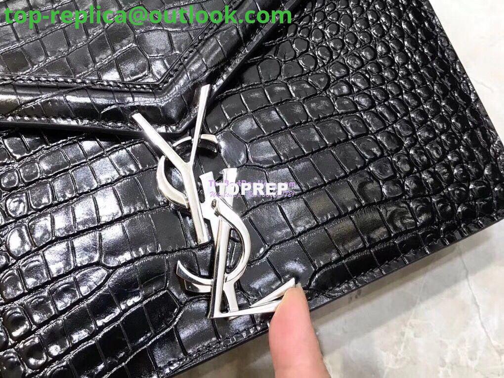 Replica YSL Saint Laurent Cassandra Monogram Clasp Bag In Crocodile Embossed Shiny Leather Black 6 Replica YSL Saint Laurent Cassandra Monogram Clasp Bag In Crocodile Embossed Shiny Leather Black 6