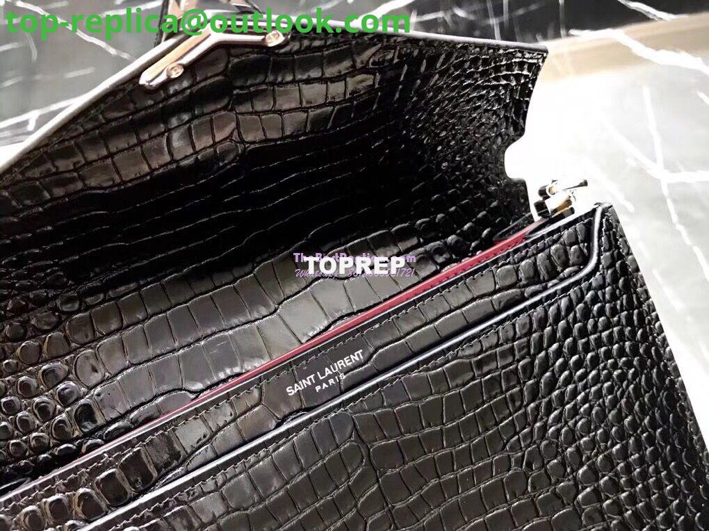 Replica YSL Saint Laurent Cassandra Monogram Clasp Bag In Crocodile Embossed Shiny Leather Black 8 Replica YSL Saint Laurent Cassandra Monogram Clasp Bag In Crocodile Embossed Shiny Leather Black 8