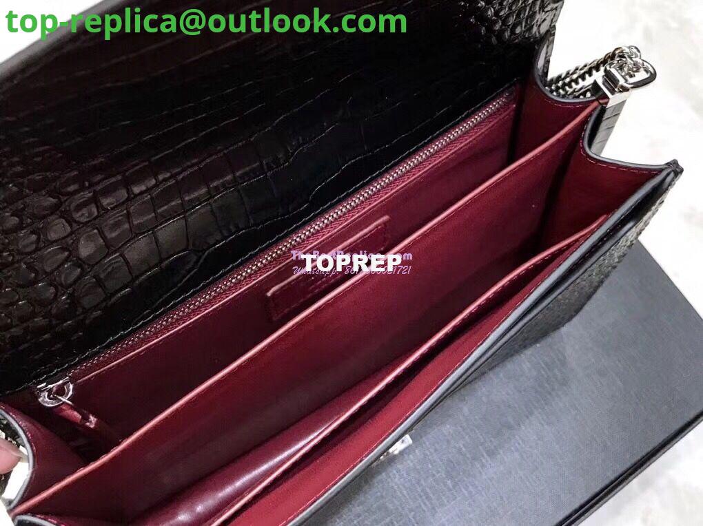 Replica YSL Saint Laurent Cassandra Monogram Clasp Bag In Crocodile Embossed Shiny Leather Black 9 Replica YSL Saint Laurent Cassandra Monogram Clasp Bag In Crocodile Embossed Shiny Leather Black 9