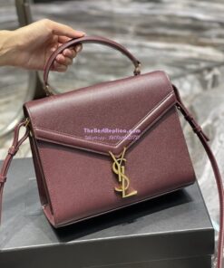 Replica YSL Saint Laurent Cassandra Top Handle Medium Bag In Grain De Poudre Leather Red 2