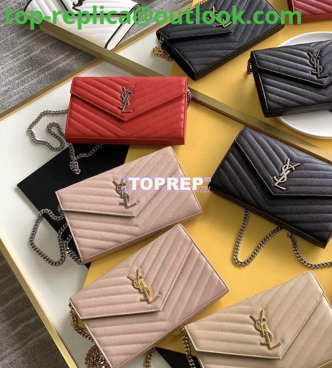 Replica YSL Saint Laurent Monogram Chain Wallet Grain De Poudre Rose in Silver Hardware Replica YSL Saint Laurent Monogram Chain Wallet Grain De Poudre Rose in Silver Hardware