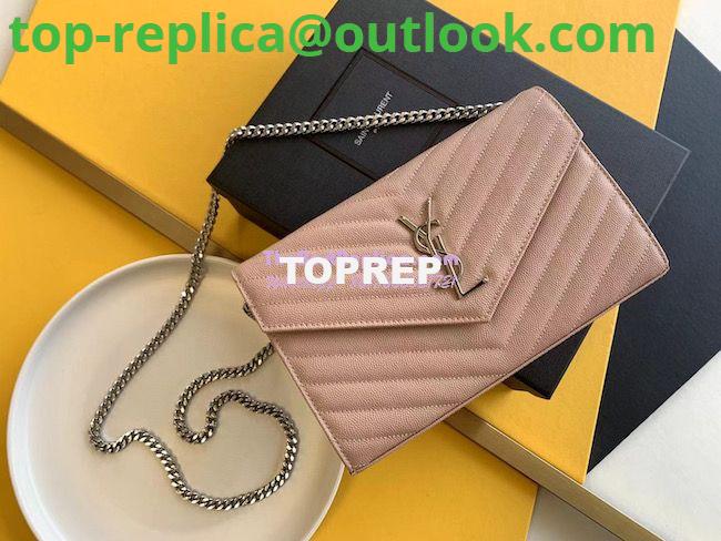 Replica YSL Saint Laurent Monogram Chain Wallet Grain De Poudre Rose in Silver Hardware 2 Replica YSL Saint Laurent Monogram Chain Wallet Grain De Poudre Rose in Silver Hardware 2