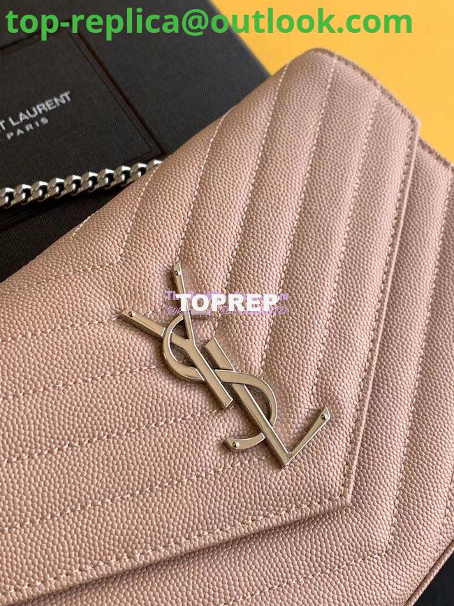 Replica YSL Saint Laurent Monogram Chain Wallet Grain De Poudre Rose in Silver Hardware 3 Replica YSL Saint Laurent Monogram Chain Wallet Grain De Poudre Rose in Silver Hardware 3