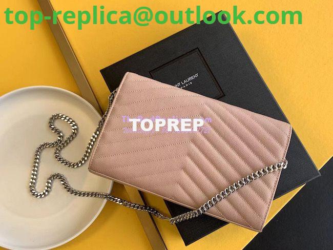Replica YSL Saint Laurent Monogram Chain Wallet Grain De Poudre Rose in Silver Hardware 8 Replica YSL Saint Laurent Monogram Chain Wallet Grain De Poudre Rose in Silver Hardware 8