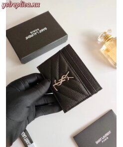 Replica YSL Cassandre MatelassÉ Card Holder Case In Grain De Poudre Embossed Leather Black 1