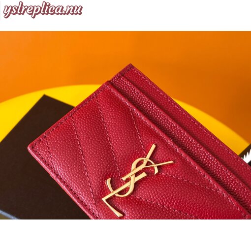 Replica YSL Cassandre MatelassÉ Card Holder Case In Grain De Poudre Embossed Leather Red 6