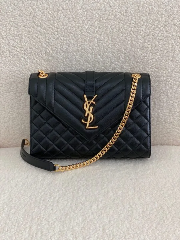 Replica YSL Saint Laurent Envelope Large Bag In Mix Matelasse Grain De Poudre Embossed Leather 487198 Black with Black Hardware 22