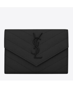 Replica Saint Laurent Cassandre Small Envelope All Black Wallet in Matelasse Leather