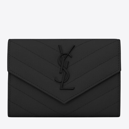 Replica Saint Laurent Cassandre Small Envelope All Black Wallet in Matelasse Leather