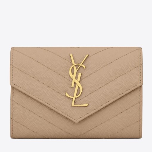 Replica Saint Laurent Cassandre Small Envelope Wallet in Beige Matelasse Leather