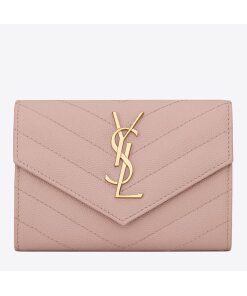 Replica Saint Laurent Cassandre Small Envelope Wallet in Pink Matelasse Leather 2