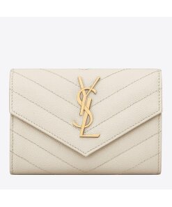 Replica Saint Laurent Cassandre Small Envelope Wallet in White Matelasse Leather