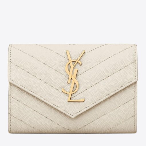 Replica Saint Laurent Cassandre Small Envelope Wallet in White Matelasse Leather