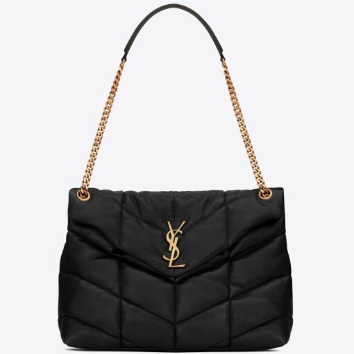 Replica Saint Laurent Puffer Medium Chain Bag In Black Lambskin