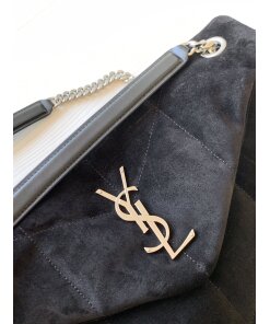 Replica Saint Laurent Puffer Medium Chain Bag In Black Suede Calfskin