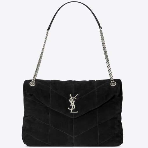 Replica Saint Laurent Puffer Medium Chain Bag In Black Suede Calfskin 4