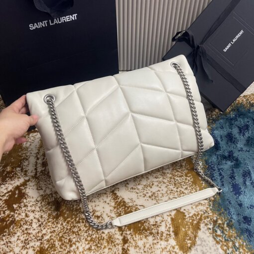 Replica Saint Laurent Puffer Medium Chain Bag In Ivory Lambskin 4