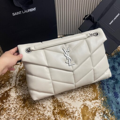 Replica Saint Laurent Puffer Medium Chain Bag In Ivory Lambskin 7