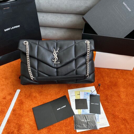 Replica Saint Laurent Puffer Medium Chain Bag In Noir Lambskin 6