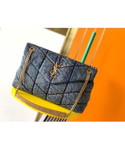 Replica Saint Laurent Puffer Medium Chain Bag In Vintage Denim