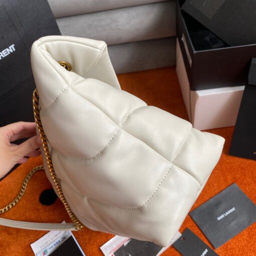 Replica Saint Laurent Puffer Medium Chain Bag In White Lambskin