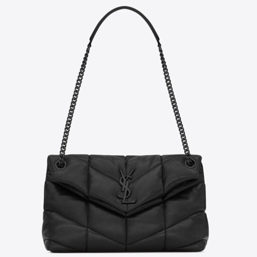 Replica Saint Laurent Puffer Small Chain All Black Bag In Quilted Lambskin