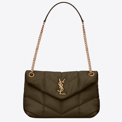 Replica Saint Laurent Puffer Small Chain Bag In Army Green Lambskin 3