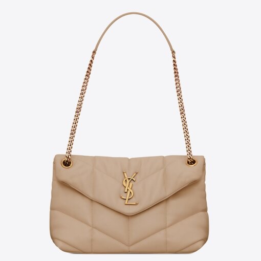 Replica Saint Laurent Puffer Small Chain Bag In Beige Lambskin