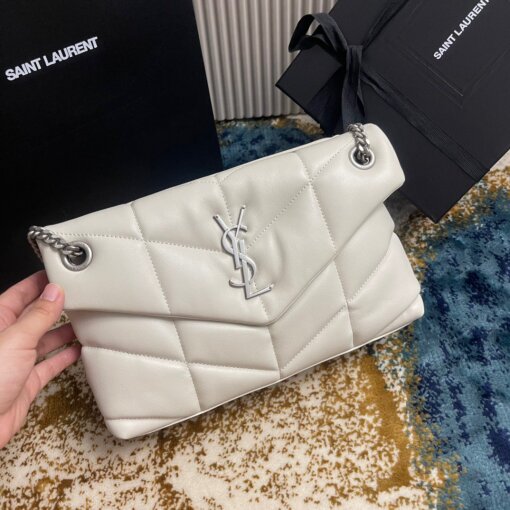 Replica Saint Laurent Puffer Small Chain Bag In Ivory Lambskin