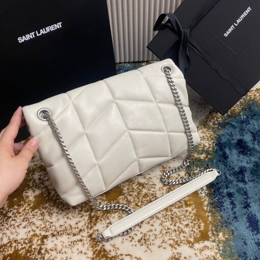 Replica Saint Laurent Puffer Small Chain Bag In Ivory Lambskin 3