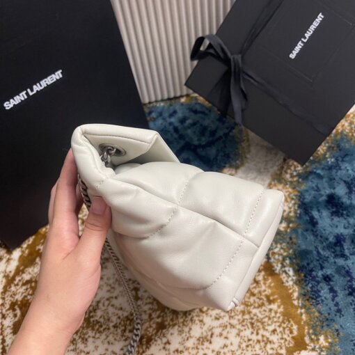 Replica Saint Laurent Puffer Small Chain Bag In Ivory Lambskin 7