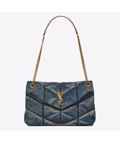 Replica Saint Laurent Puffer Small Chain Bag In Quilted Vintage Denim