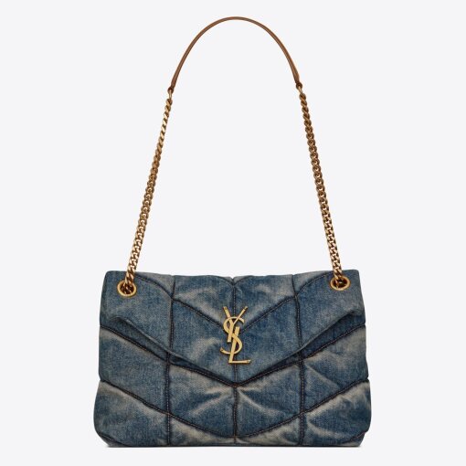 Replica Saint Laurent Puffer Small Chain Bag In Quilted Vintage Denim