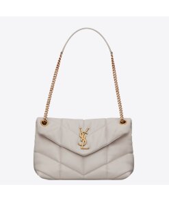 Replica Saint Laurent Puffer Small Chain Bag In White Lambskin