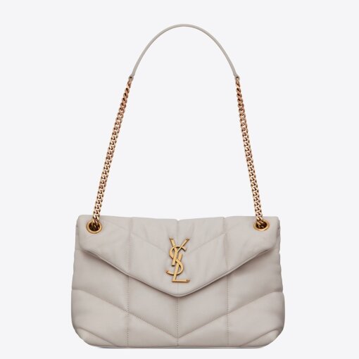 Replica Saint Laurent Puffer Small Chain Bag In White Lambskin