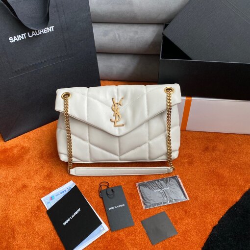 Replica Saint Laurent Puffer Small Chain Bag In White Lambskin 10