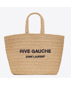 Replica Saint Laurent Rive Gauche Tote Bag in Beige Raffia Crochet