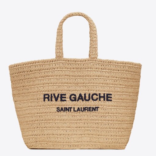 Replica Saint Laurent Rive Gauche Tote Bag in Beige Raffia Crochet