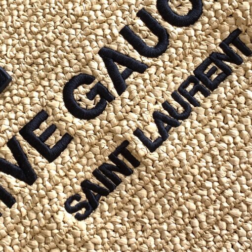 Replica Saint Laurent Rive Gauche Tote Bag in Beige Raffia and Leather 11