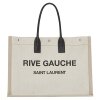 Replica Saint Laurent Rive Gauche Tote Bag in White Linen and Brown Leather 12