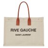 Replica Saint Laurent Rive Gauche Tote Bag in White Linen and Black Leather 13