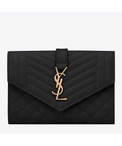 Replica Saint Laurent Small Envelope Wallet in Black Matelasse Leather