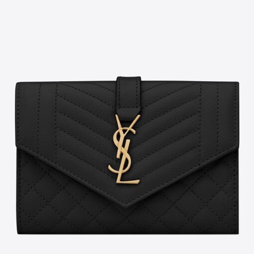 Replica Saint Laurent Small Envelope Wallet in Black Matelasse Leather