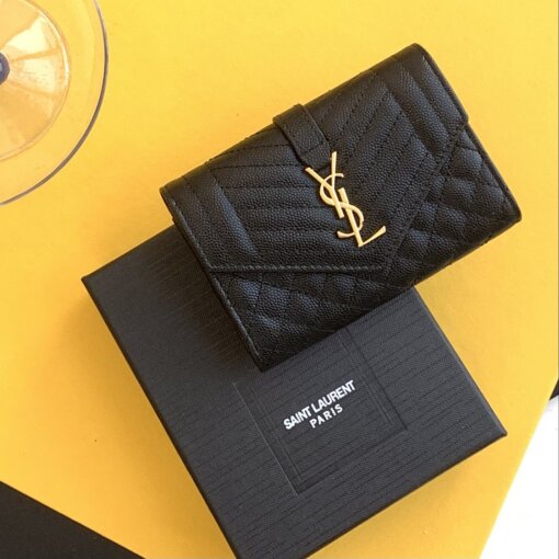 Replica Saint Laurent Small Envelope Wallet in Black Matelasse Leather 6