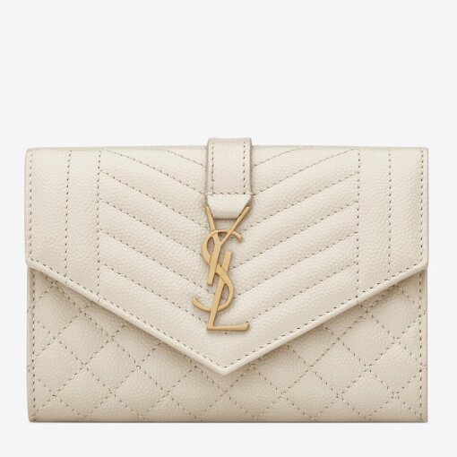 Replica Saint Laurent Small Envelope Wallet in White Matelasse Leather