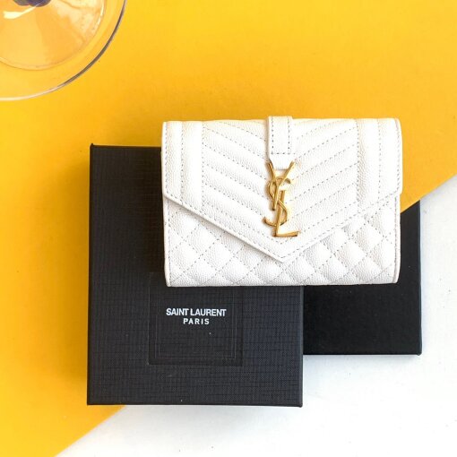 Replica Saint Laurent Small Envelope Wallet in White Matelasse Leather 7